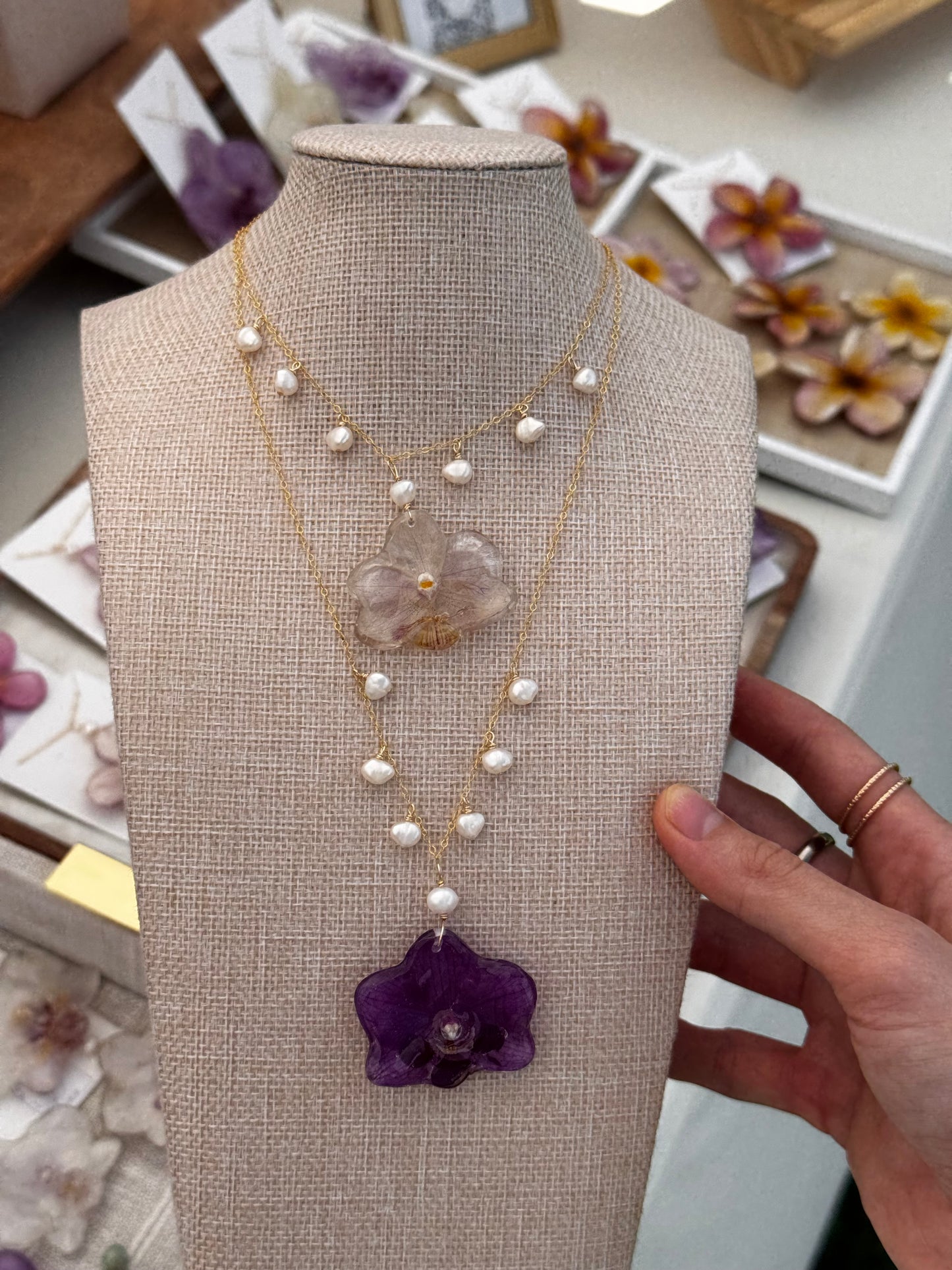 Pearl Charm Necklace with Flower Pendant