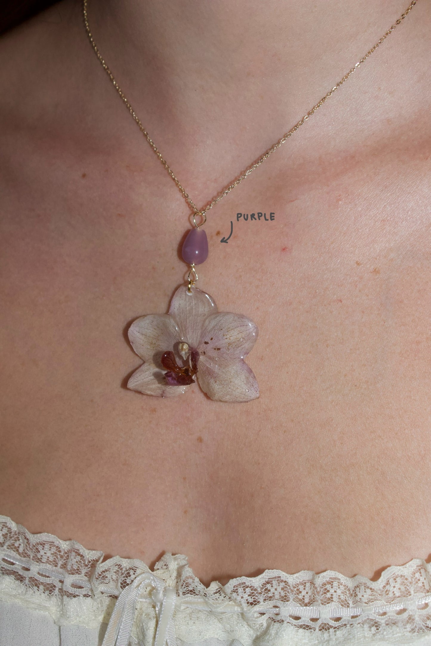 Muted Purple Small Orchid Necklace