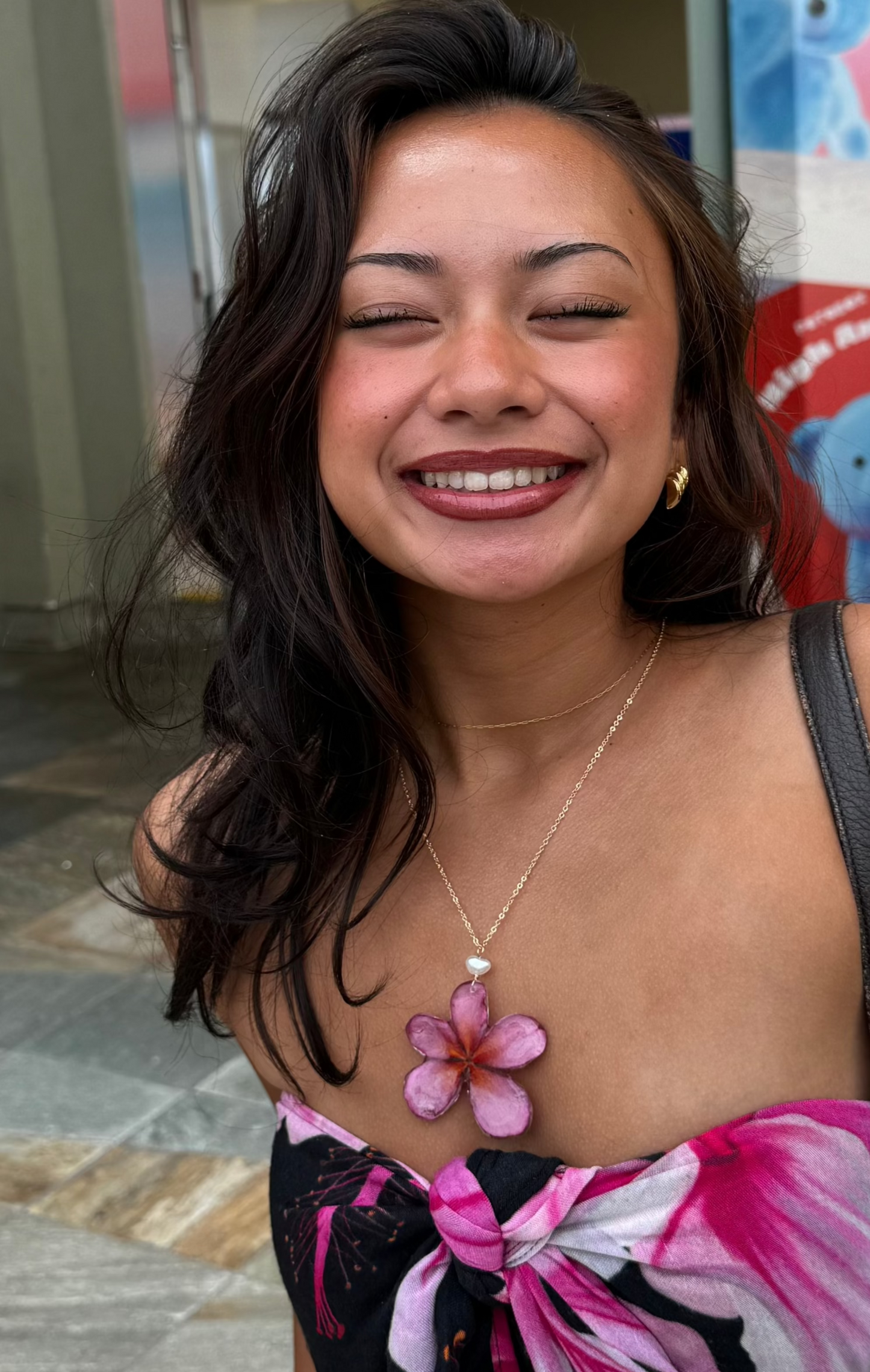 Fuchsia Pink Plumeria Necklace
