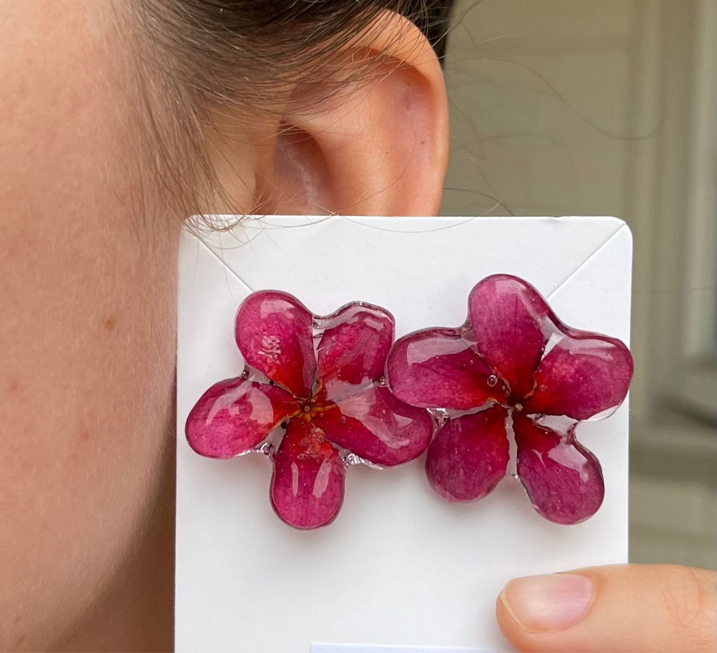 Fuchsia Pink Plumeria Mini Studs