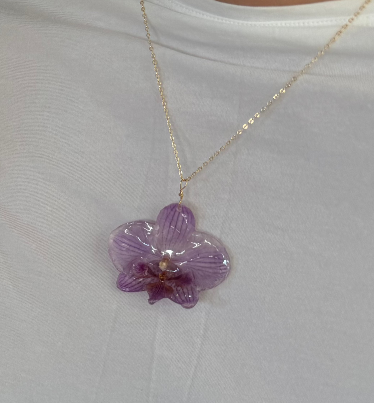 Bright Purple Veined Small Orchid Necklace