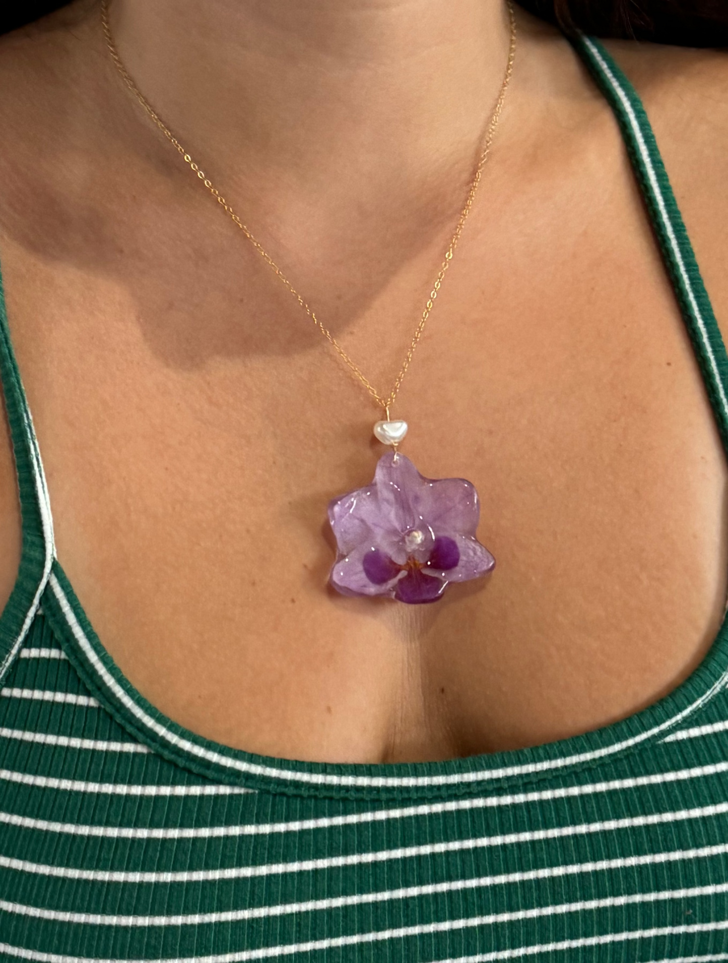 Bright Purple Veined Super Mini Orchid Necklace