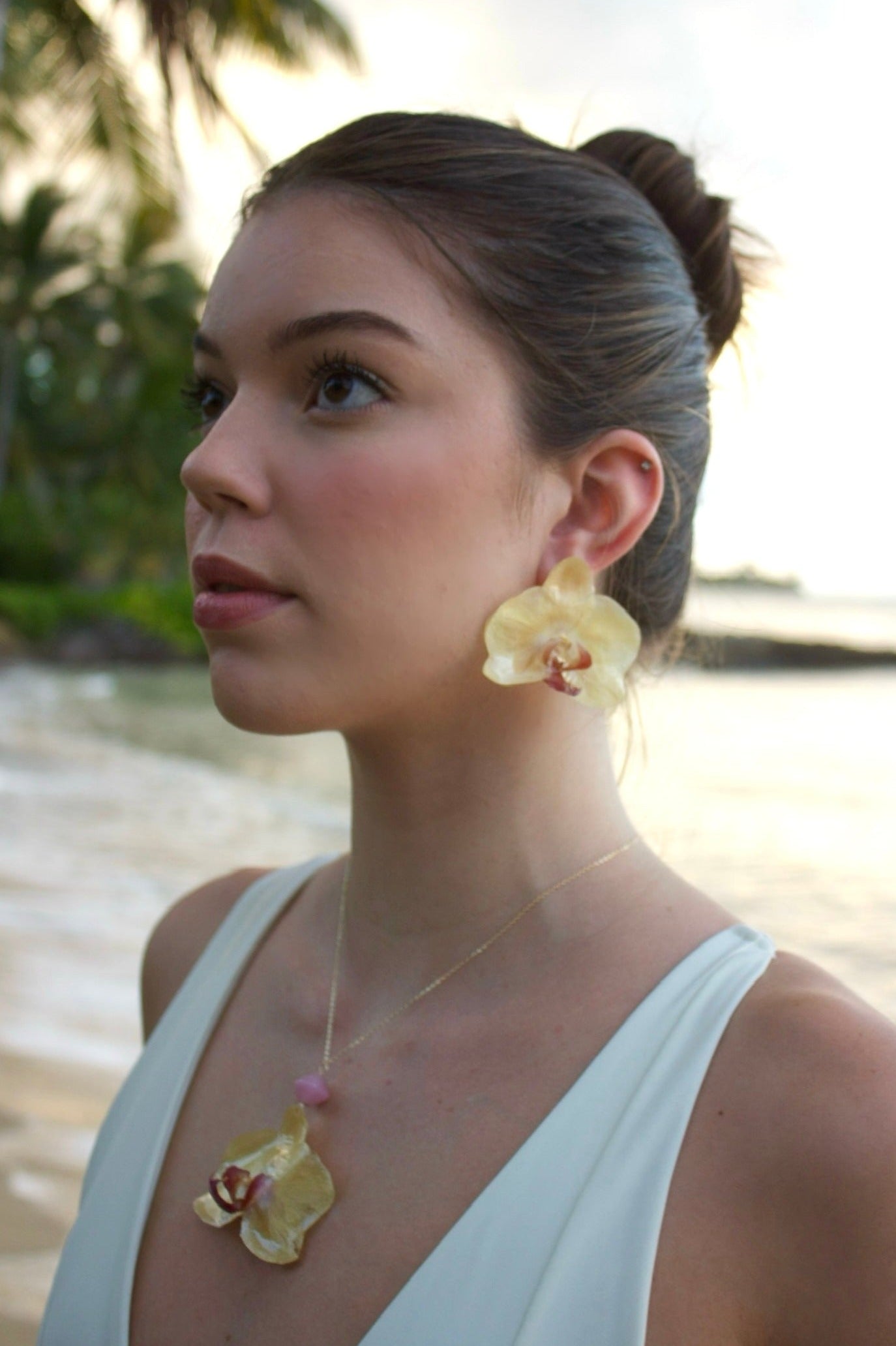 Yellow Large Orchid Studs