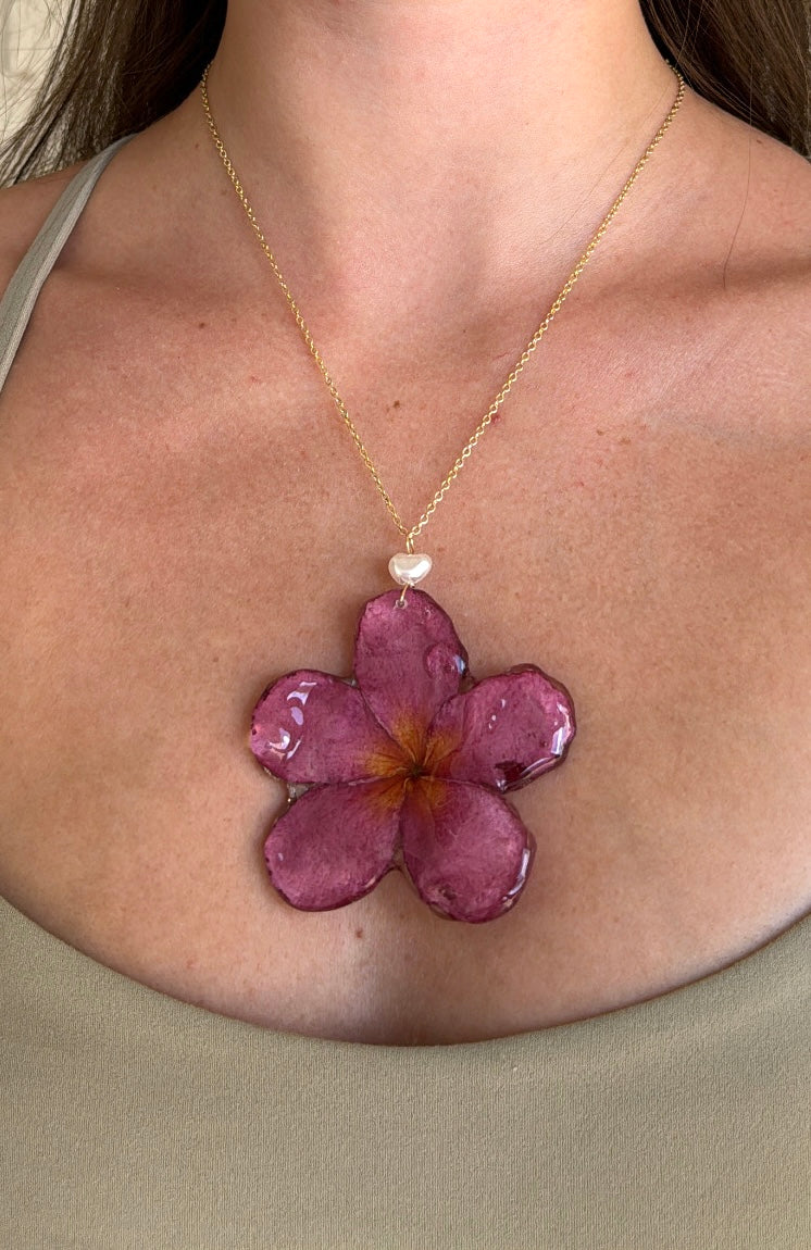 Fuchsia Pink Plumeria Necklace