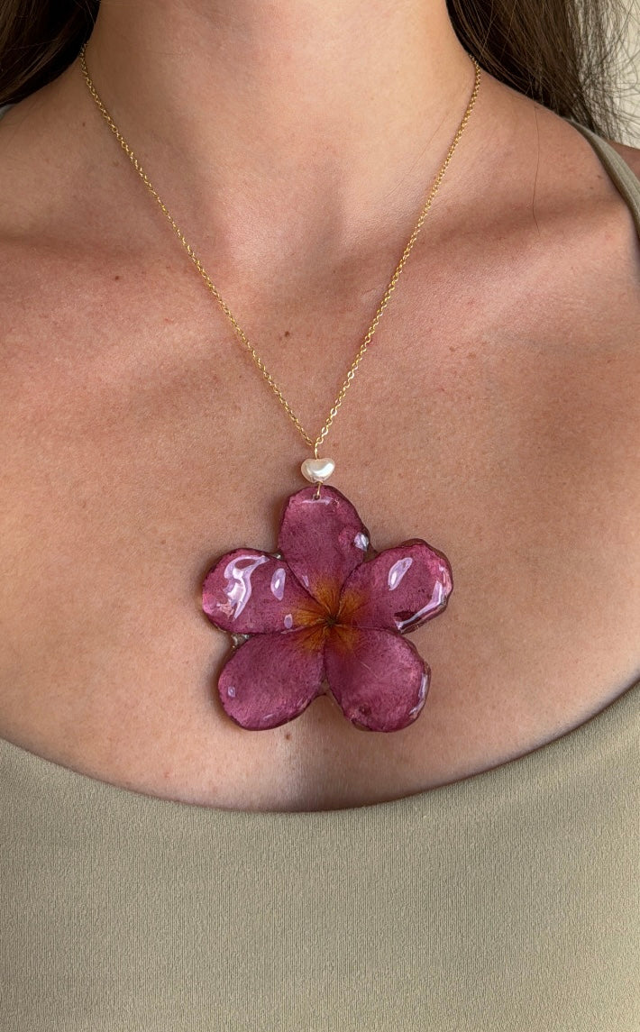 Fuchsia Pink Plumeria Necklace