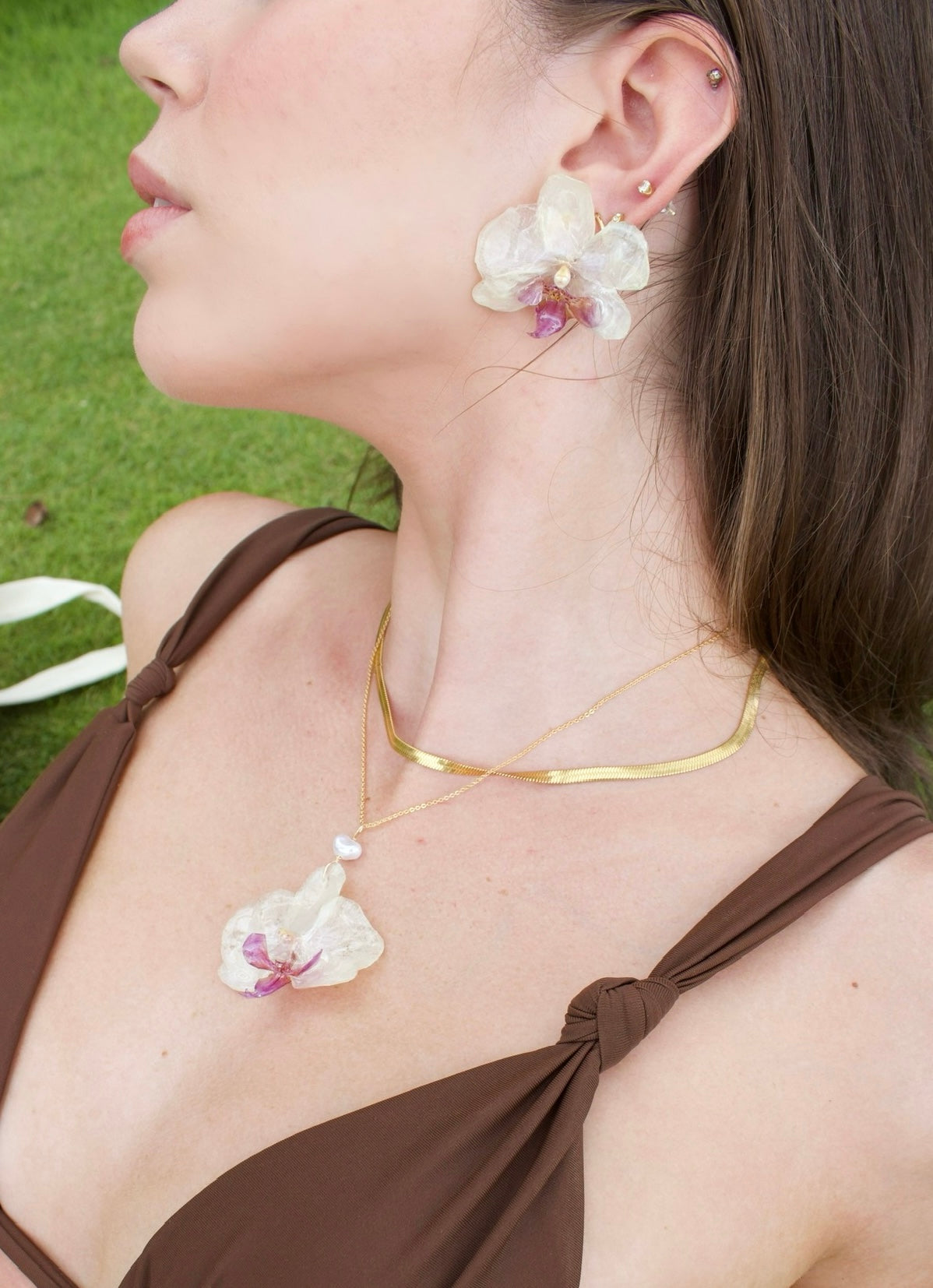 White with Purple Small Orchid Studs
