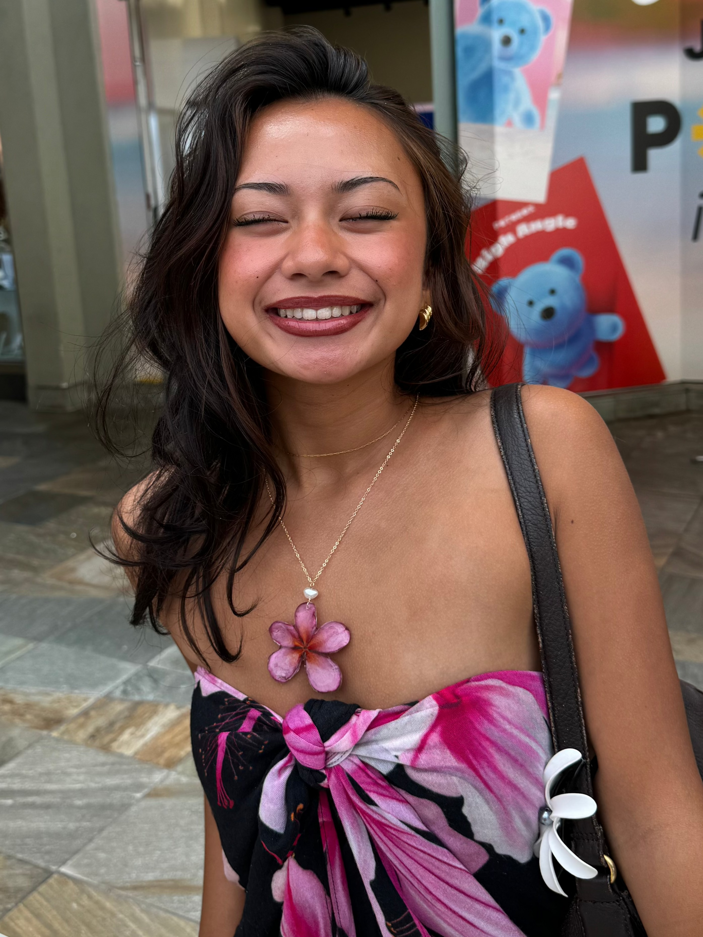 Fuchsia Pink Plumeria Necklace