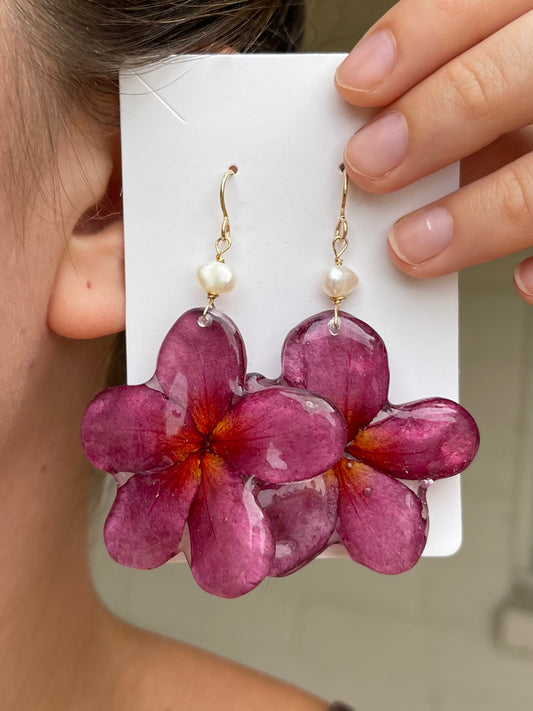 Fuchsia Pink Plumeria Dangles