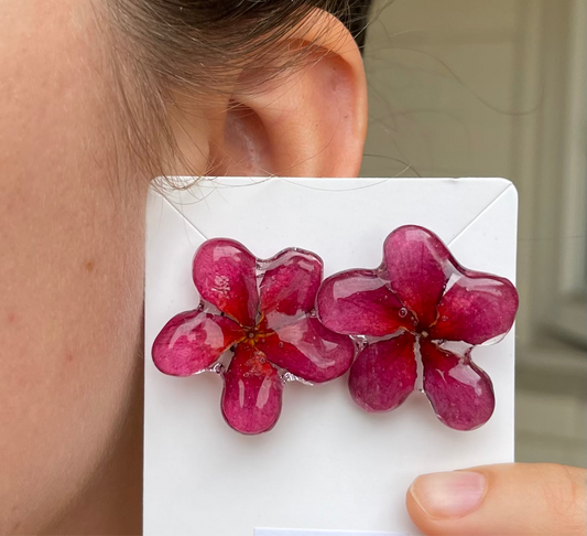 Fuchsia Pink Plumeria Mini Studs