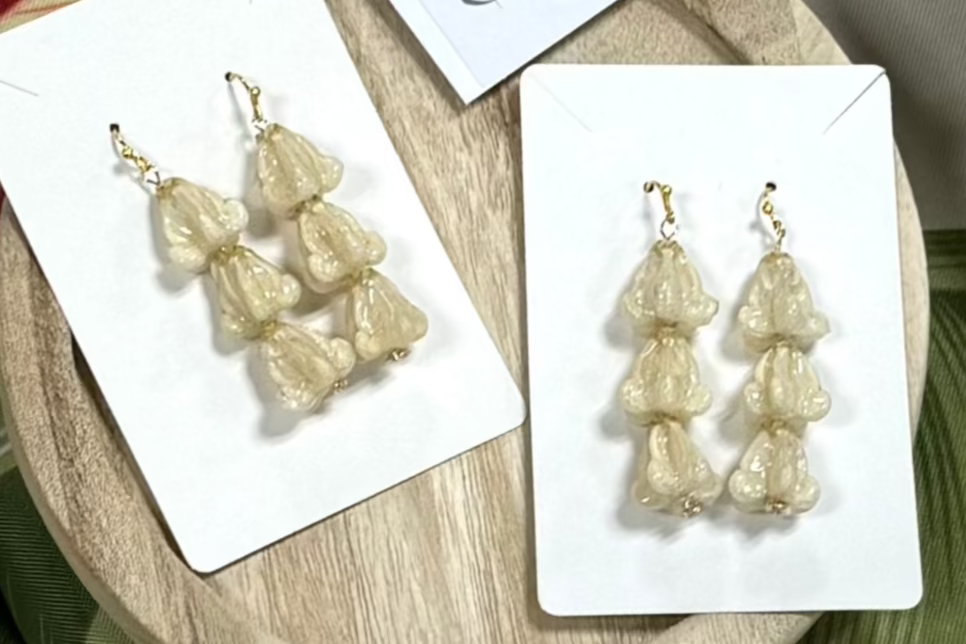 White Crown Flower Triple Dangles
