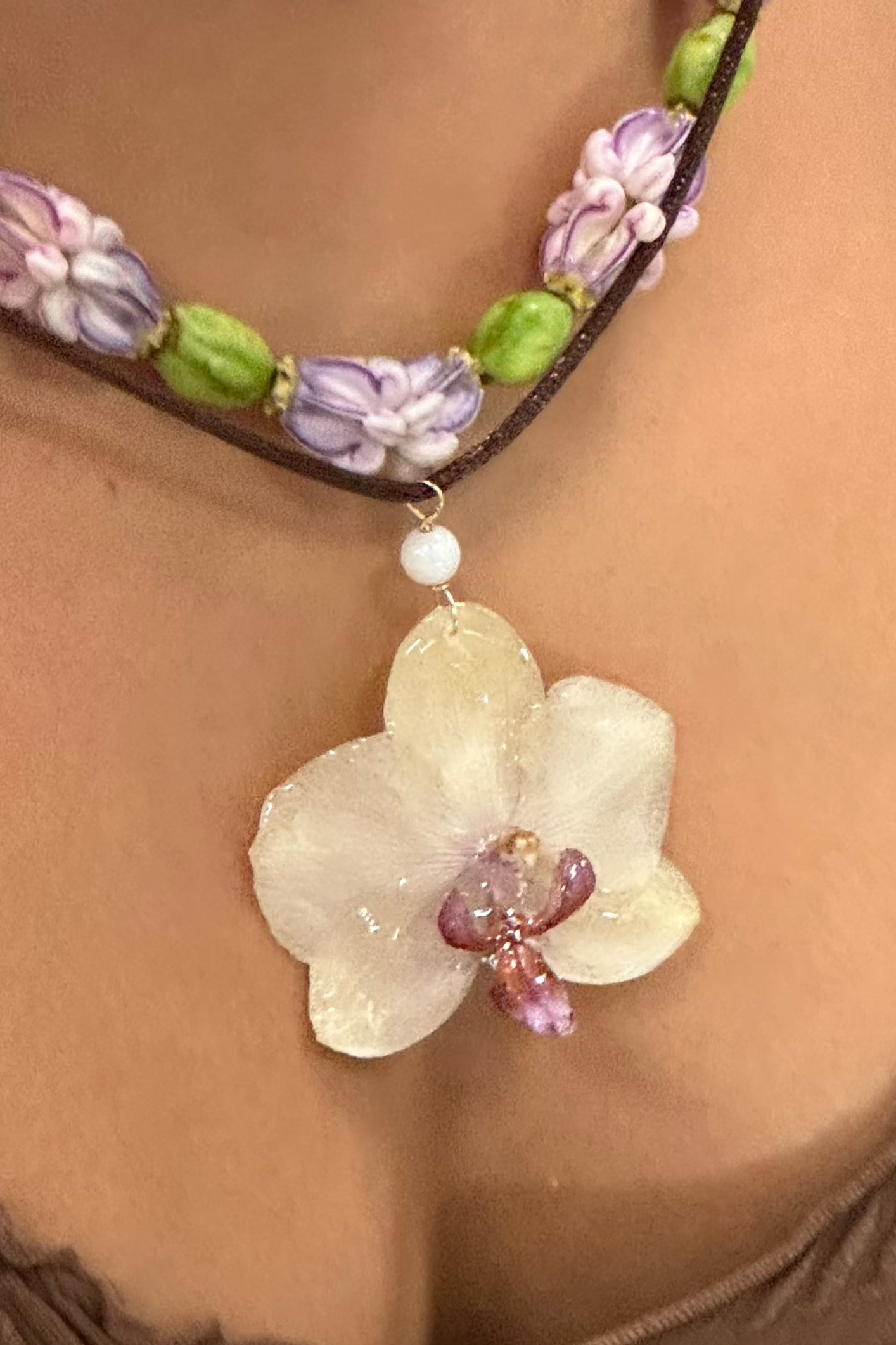 Muted Yellow Small Orchid Necklace