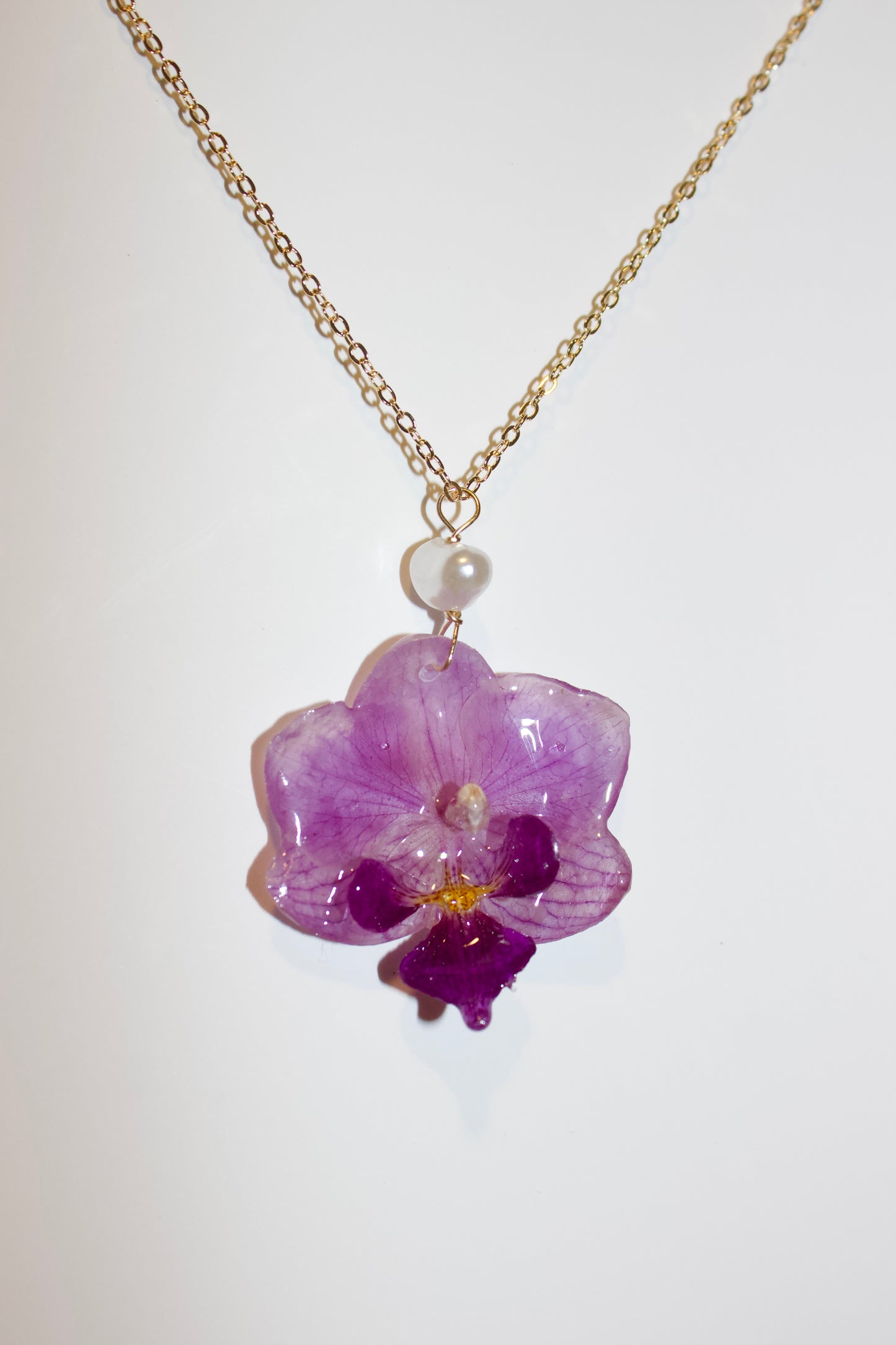 Bright Purple Veined Super Mini Orchid Necklace