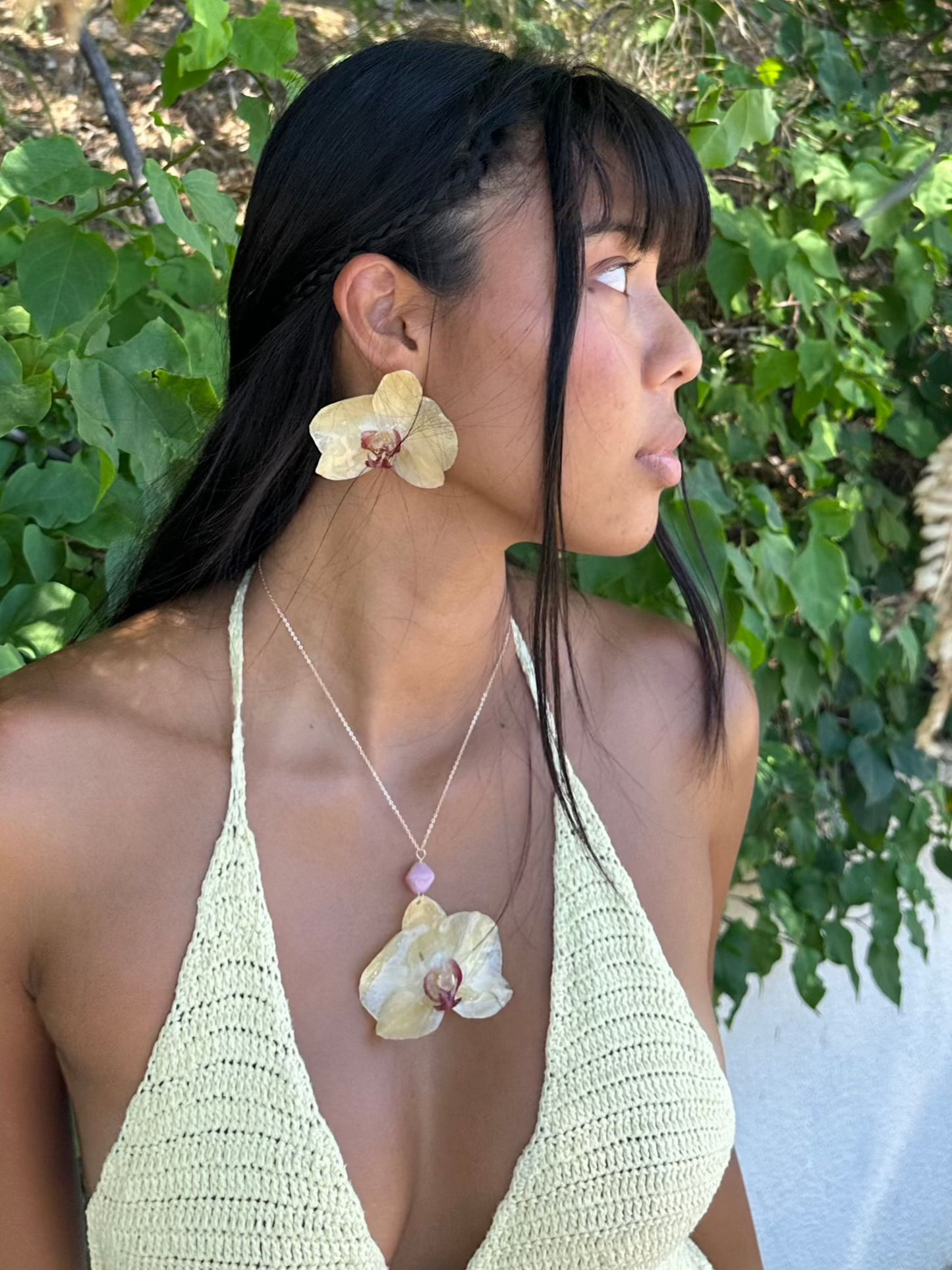 Yellow Large Orchid Studs