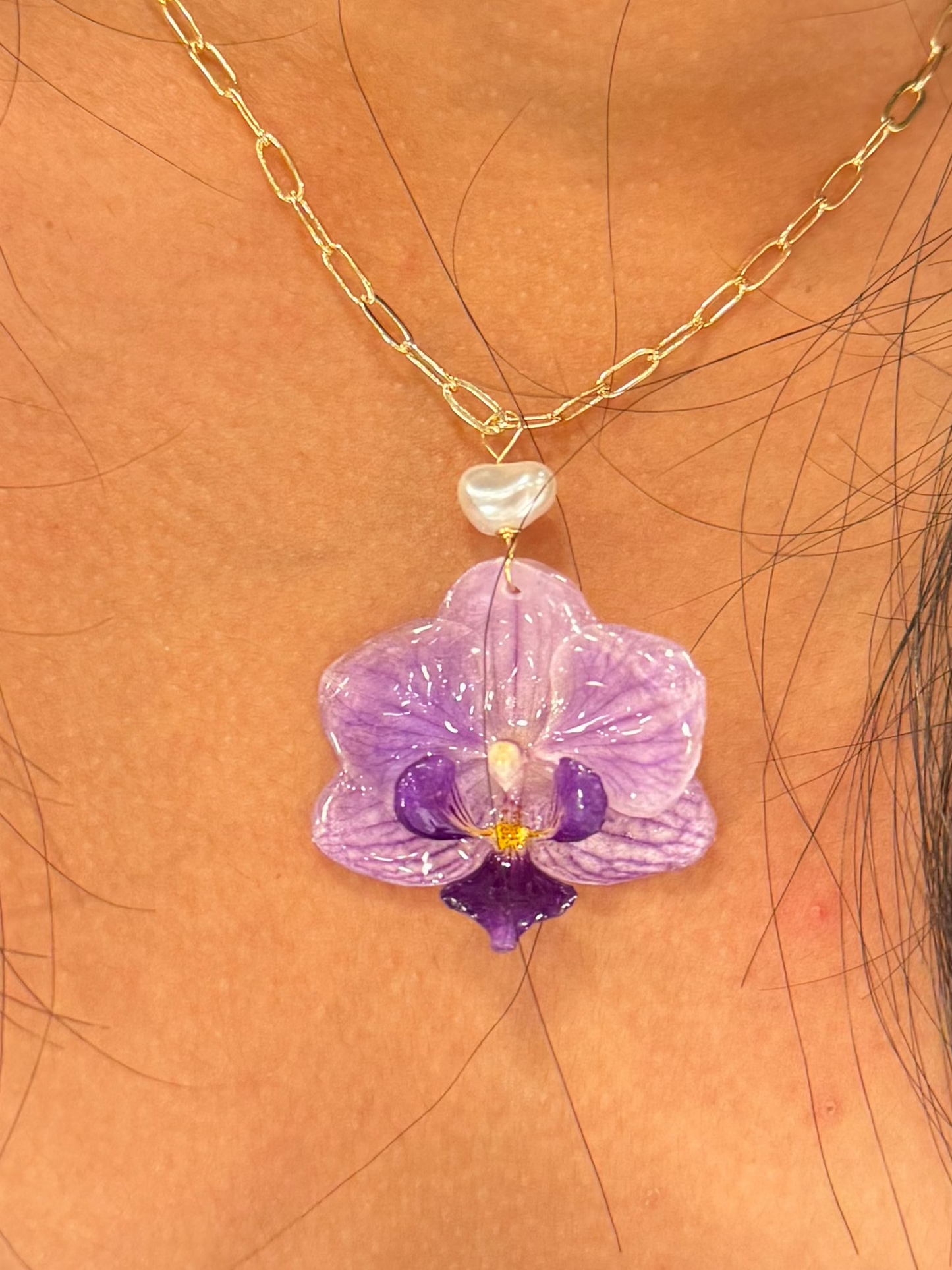 Bright Purple Veined Super Mini Orchid Necklace
