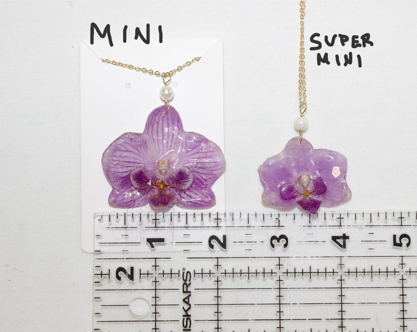 Bright Purple Veined Super Mini Orchid Necklace
