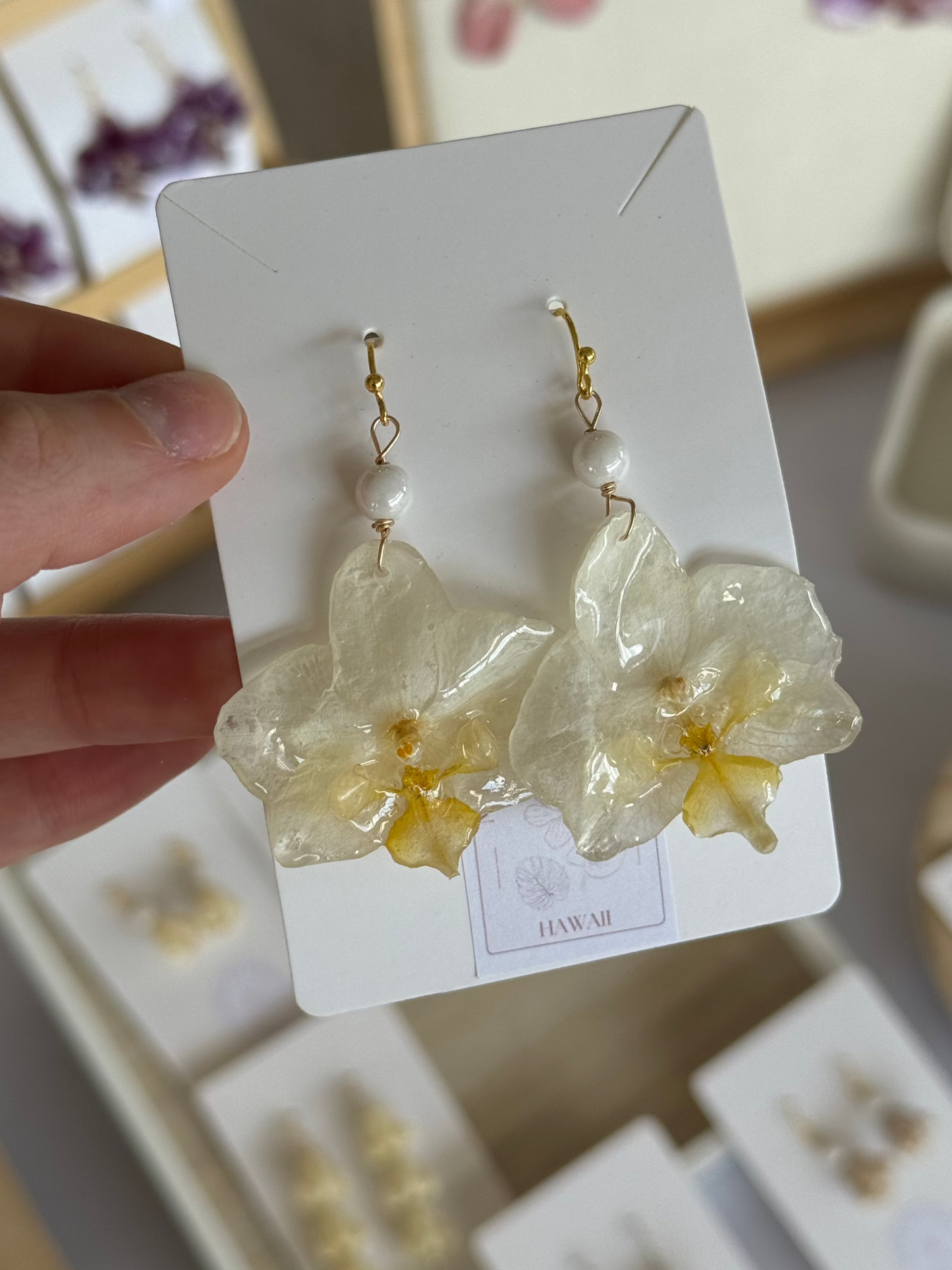 Pure White Small Orchid Dangles