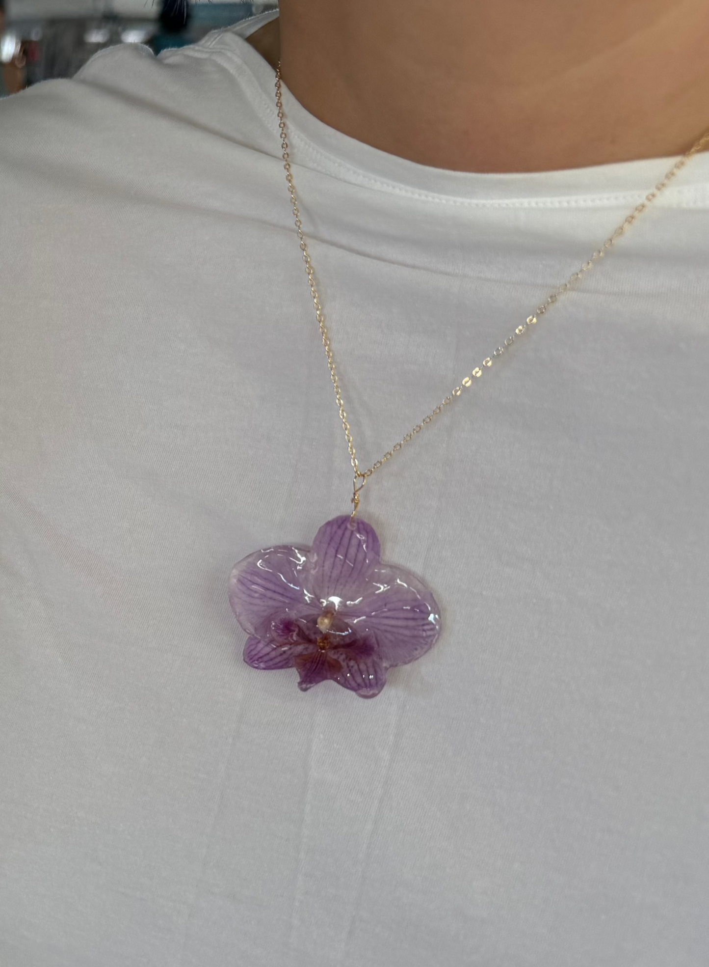 Bright Purple Veined Small Orchid Necklace