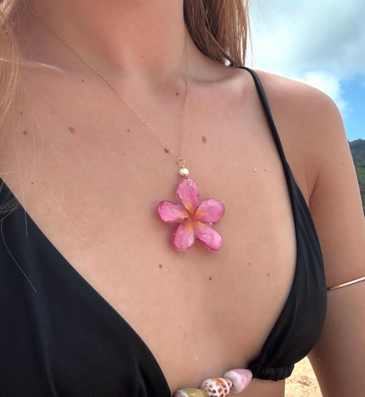 Hot Pink Plumeria Necklace