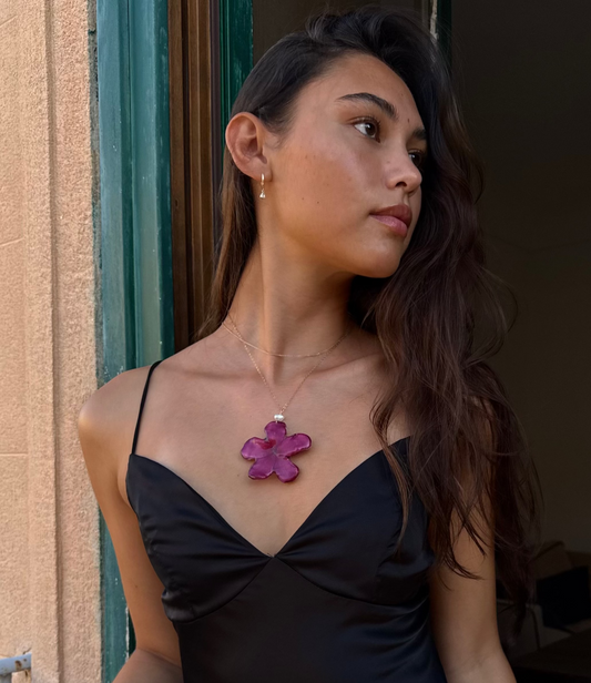 Fuchsia Pink Plumeria Necklace