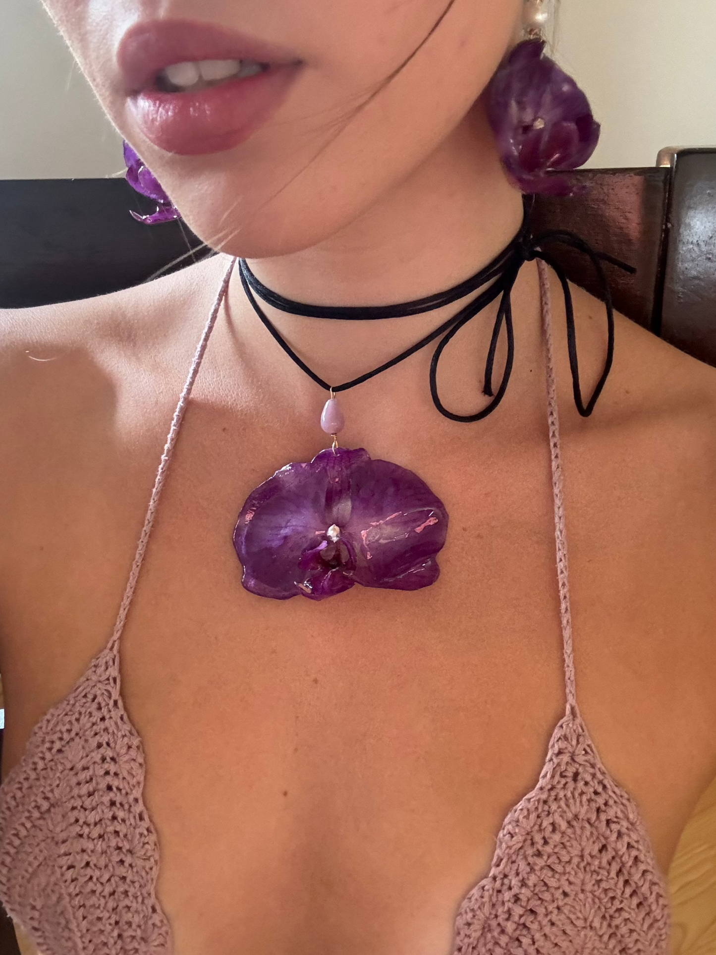 Purple Orchid Large Wrap & Tie Necklace