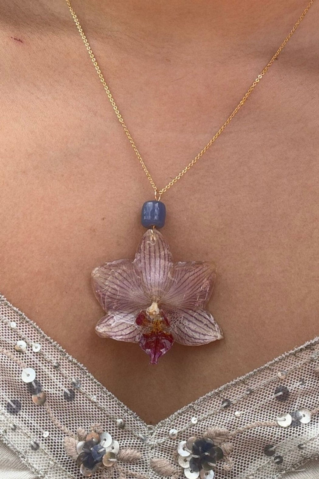 Muted Purple Small Orchid Necklace