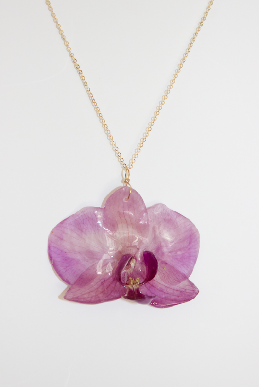 Watercolor Purple Small Orchid Necklace