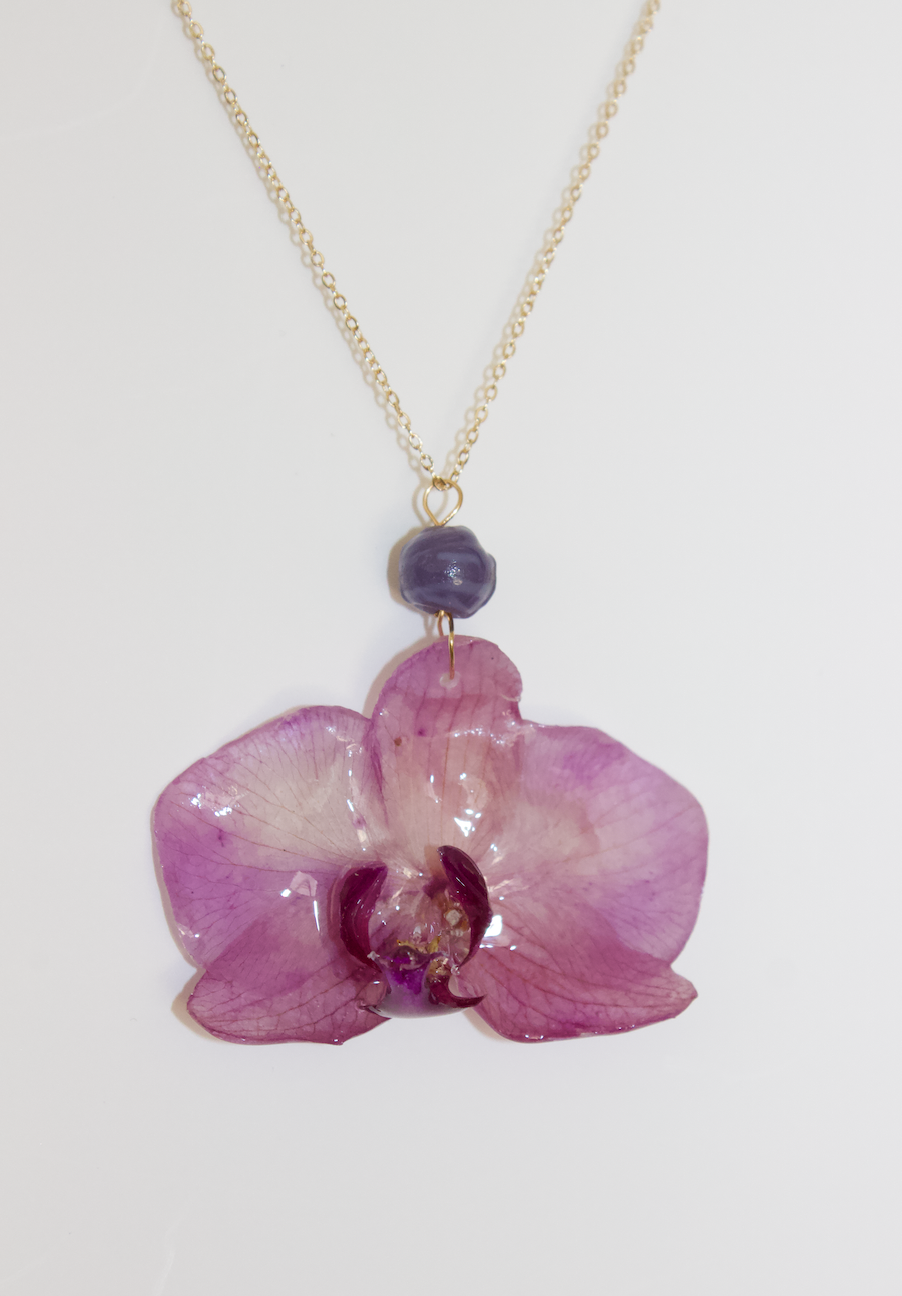Watercolor Purple Small Orchid Necklace