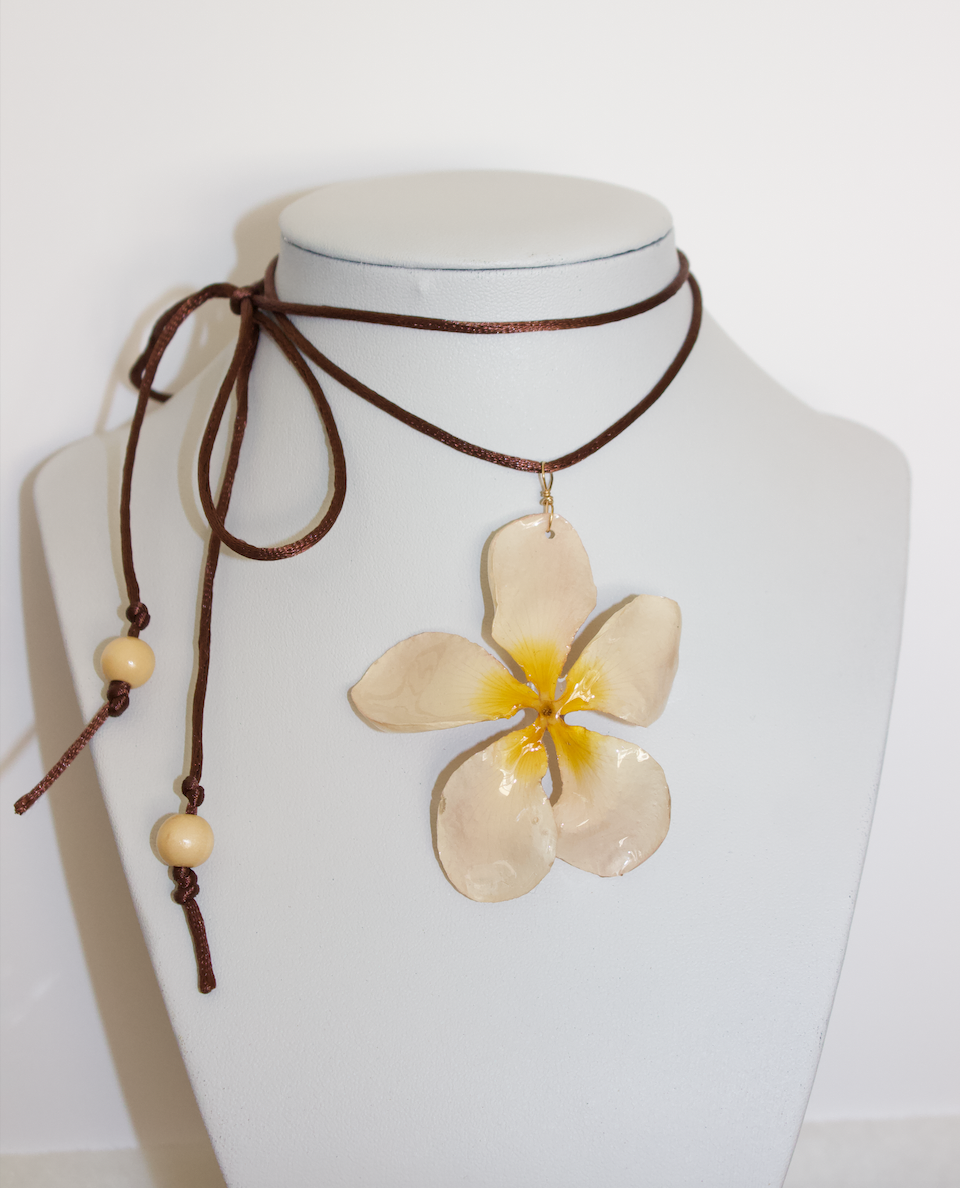 Classic Yellow Plumeria Wrap & Tie Necklace
