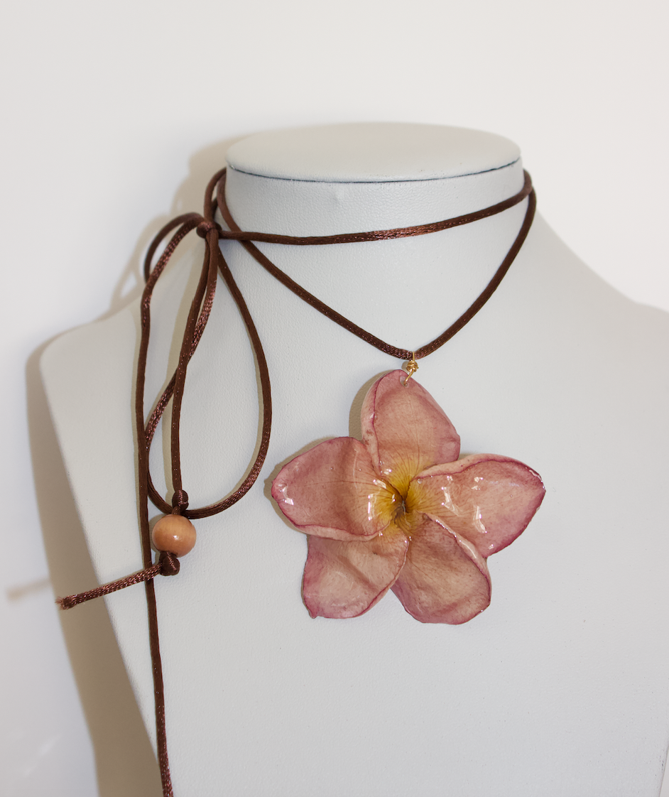 Purple Plumeria Wrap & Tie Necklace