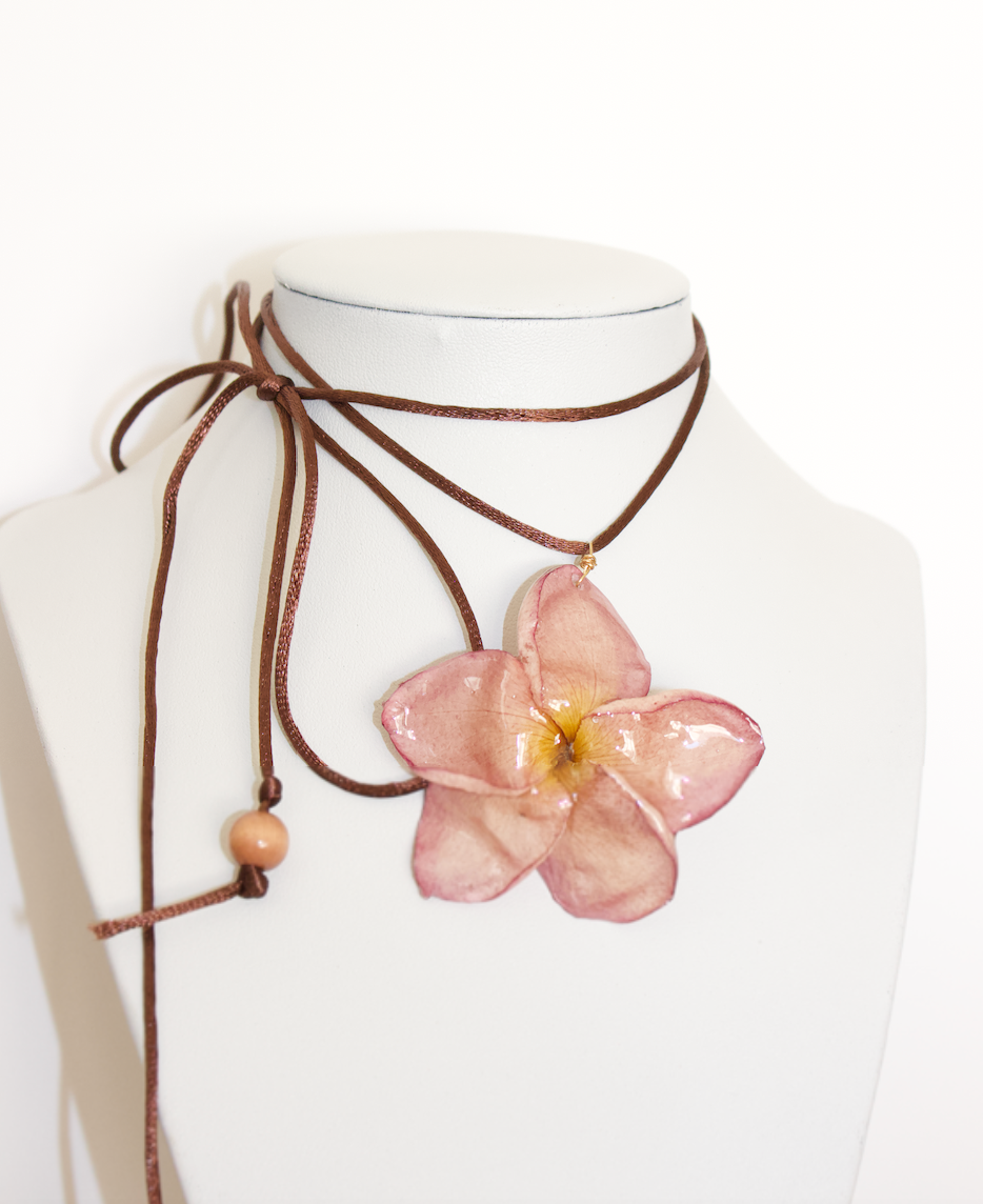 Purple Plumeria Wrap & Tie Necklace