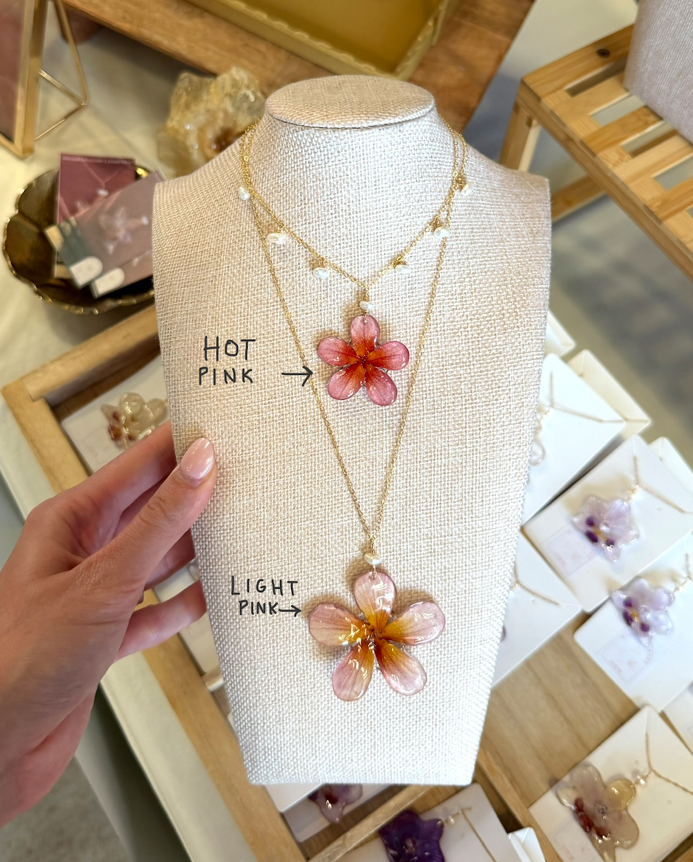 Pearl Charm Necklace with Plumeria Pendant